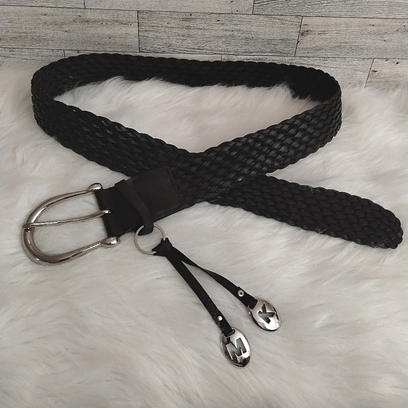 Michael Kors Black Leather Braided Belt with Silver Buckle & Monogram Charms main image 6